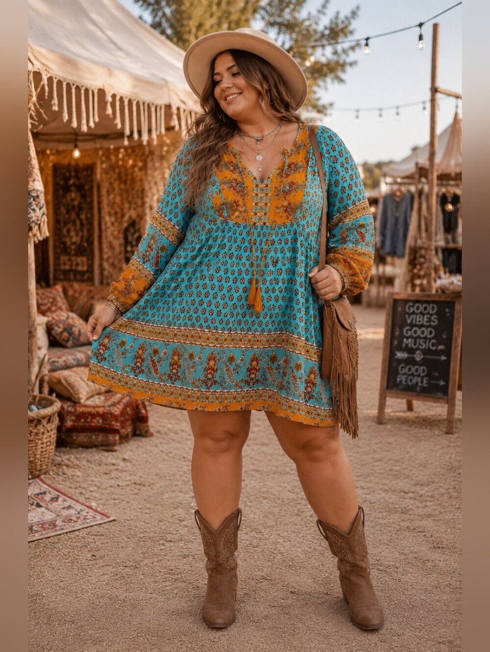 🌿🧡 Boho Babydoll Tunic Dress | Bluetime 2XL Festival Peasant Dress 🧡🌿